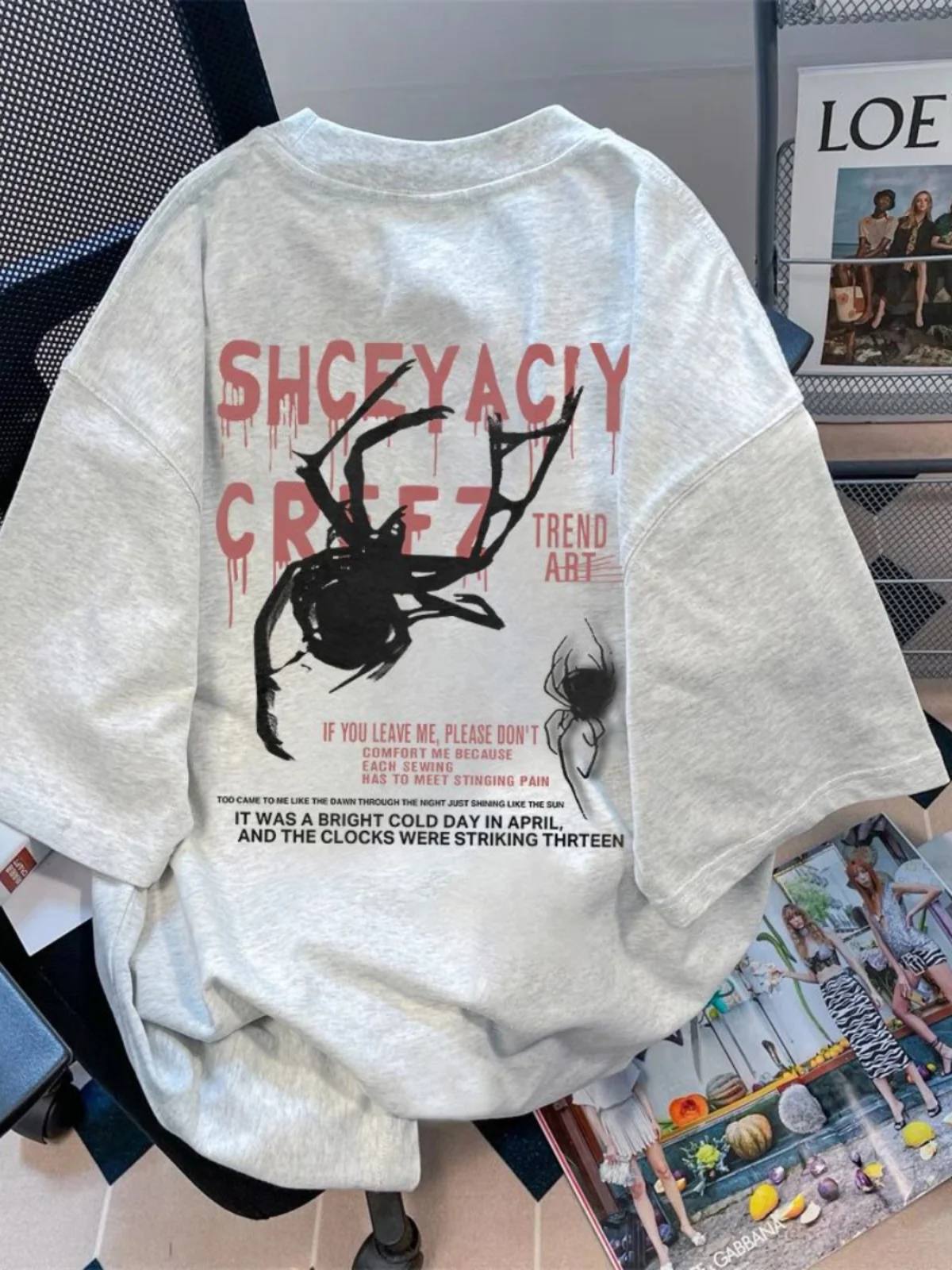 Футболка из чистого хлопка с короткими рукавами American Sle High Street Fashion Brand Spider Letter для
