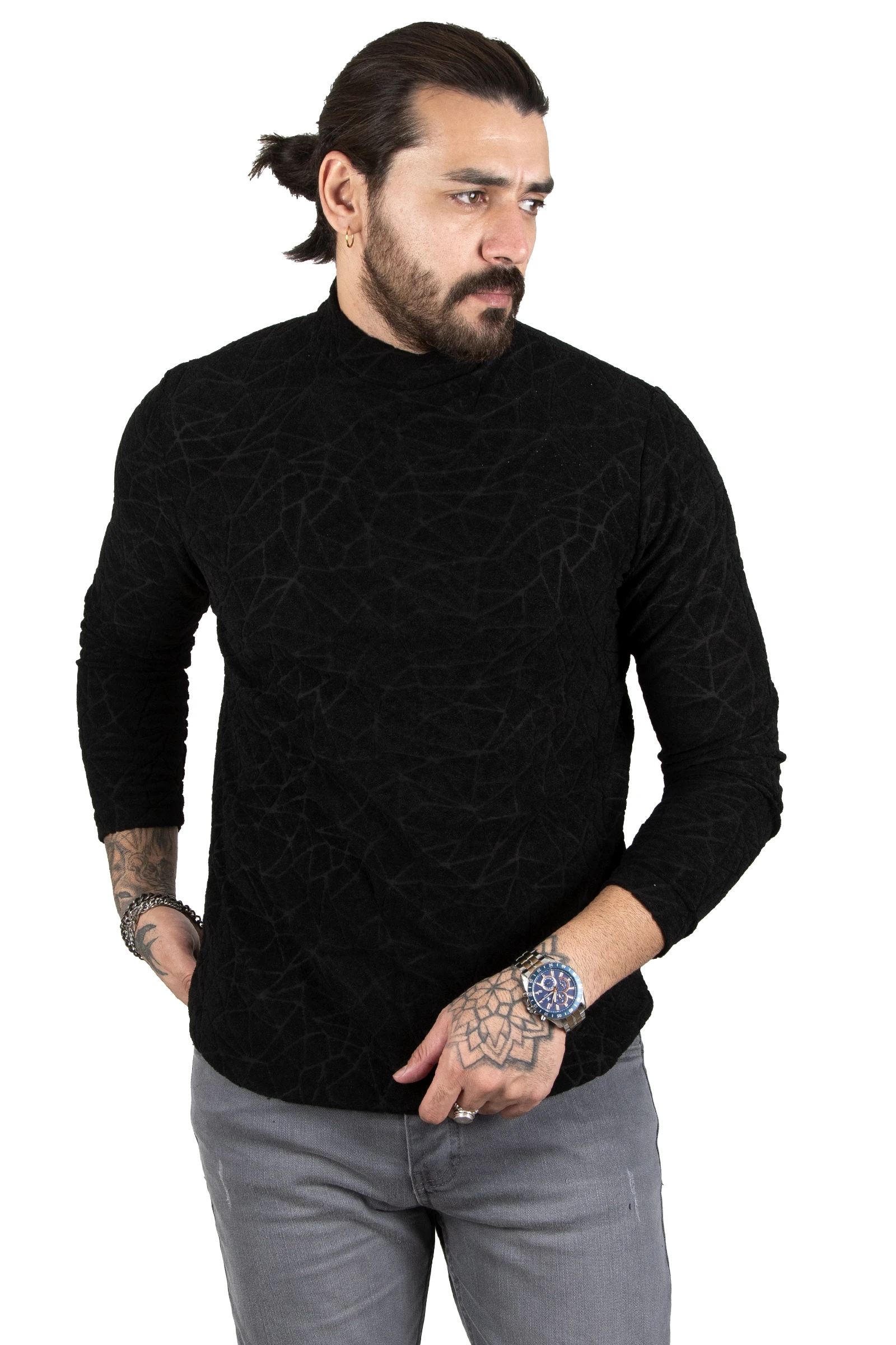 DeepSEA Half Turtleneck Self Print Male Sweatshirt 2301581