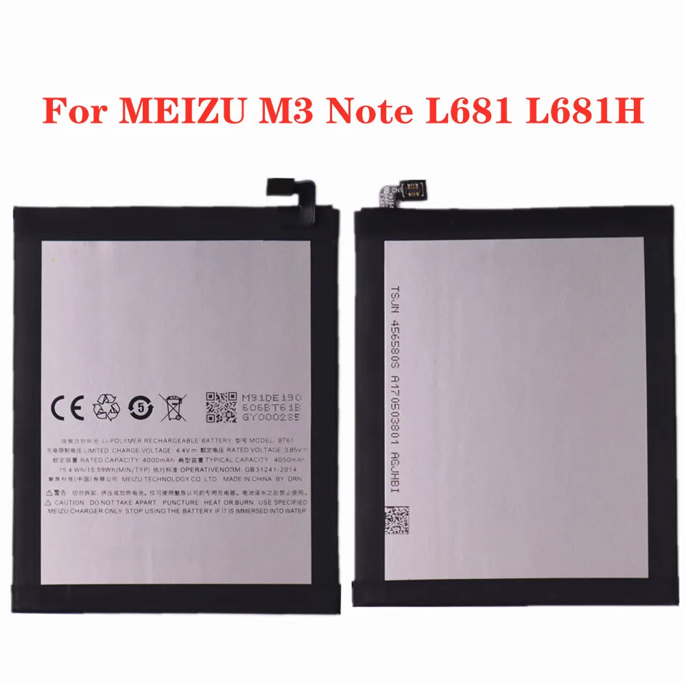 

High Capacity 4000mAh BT61 Battery For Meizu M3 Note L681 L681H M681 M681H Phone Latest Production Replacement Battery