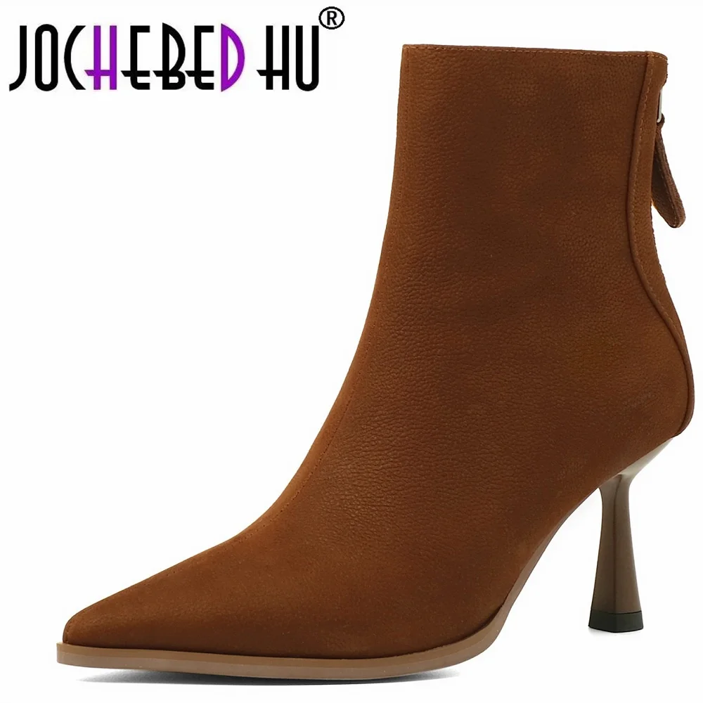 

[Jochebed hu】роскошные Брендовые женские туфли из натуральной кожи с острым носком на высоком каблуке стильная зимняя модная женская короткая о...