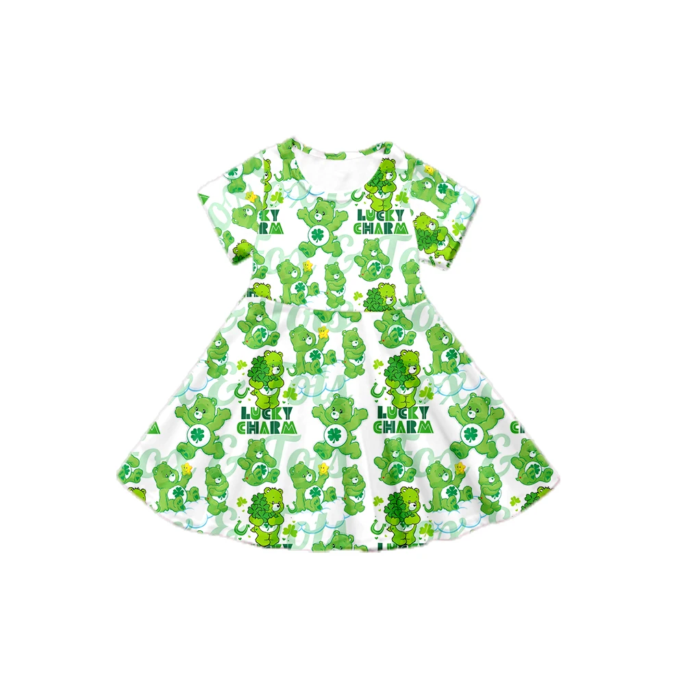 Hot sales fashion Baby Girls   Wholesale Baby Girl  Spring Clothing Kid Bear Short Sleeves Colorful Dress