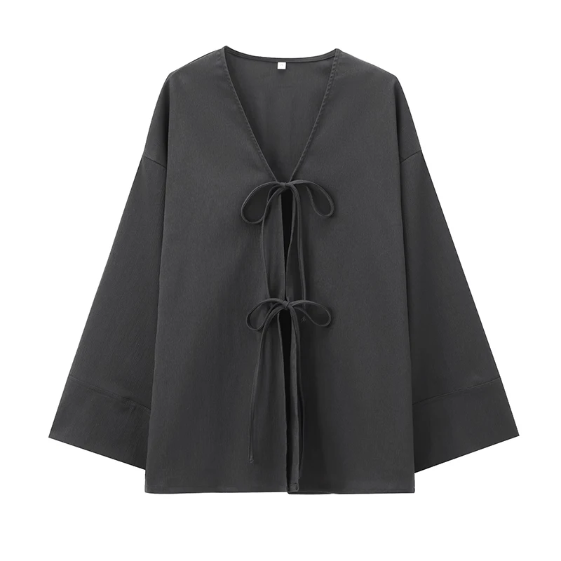 Элегантное пальто с v-образным вырезом и длинными рукавами свободная верхняя