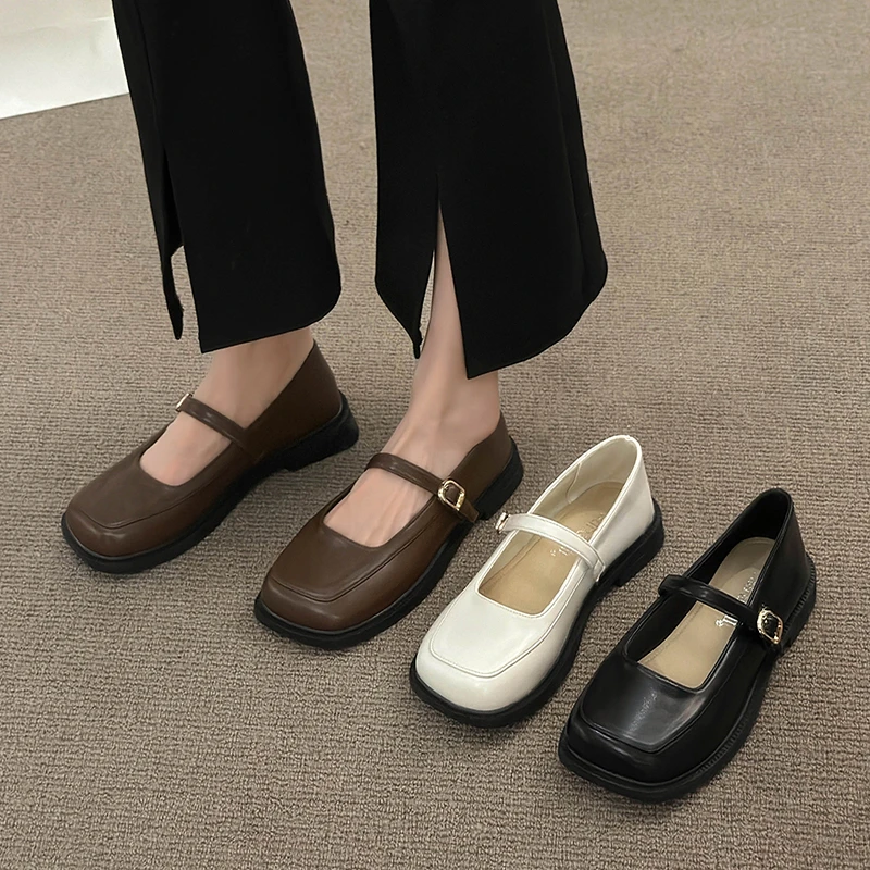 

Women's Shoes Platform Square Toe Oxfords Autumn Female Footwear British Style All-Match Loafers With Fur Casual Sneaker Shallow