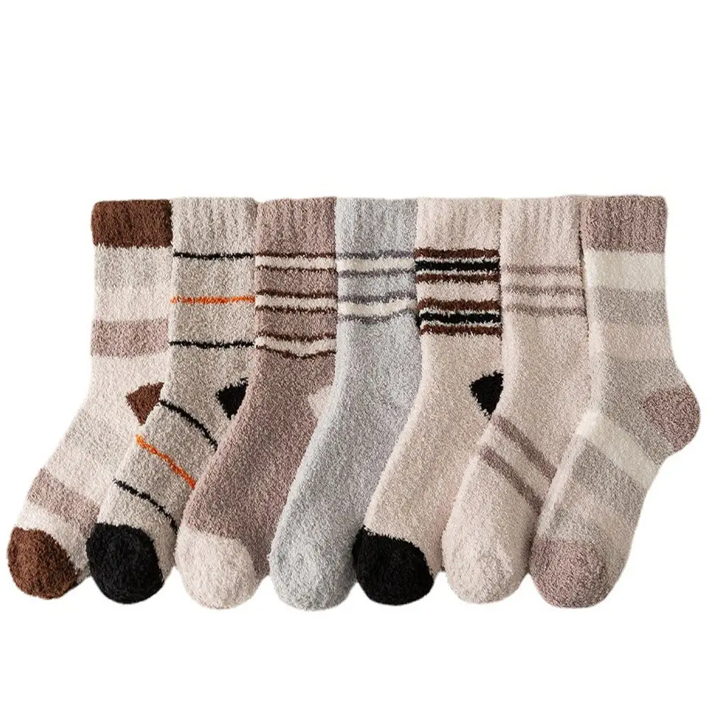 

1Pair New Fashion Multi Color Striped Middle Tube Socks Autumn Winter Warm Coral Fleece Thicken Socks for Men