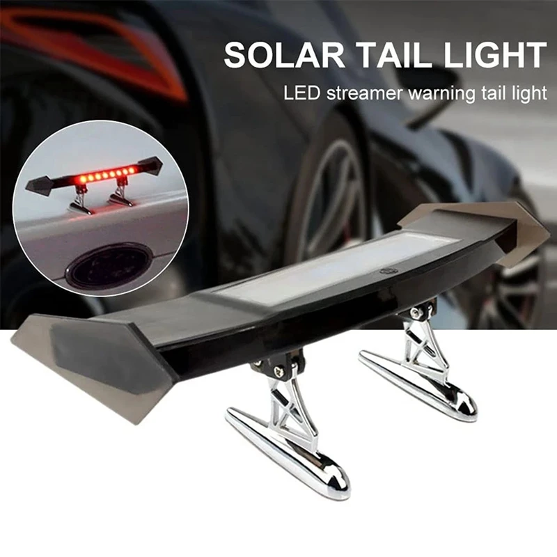 

Mini Small Solar Car LED Rear Spoiler Wing GT Style Car Warning Lamp Turn Signal 4 Modes Decoration