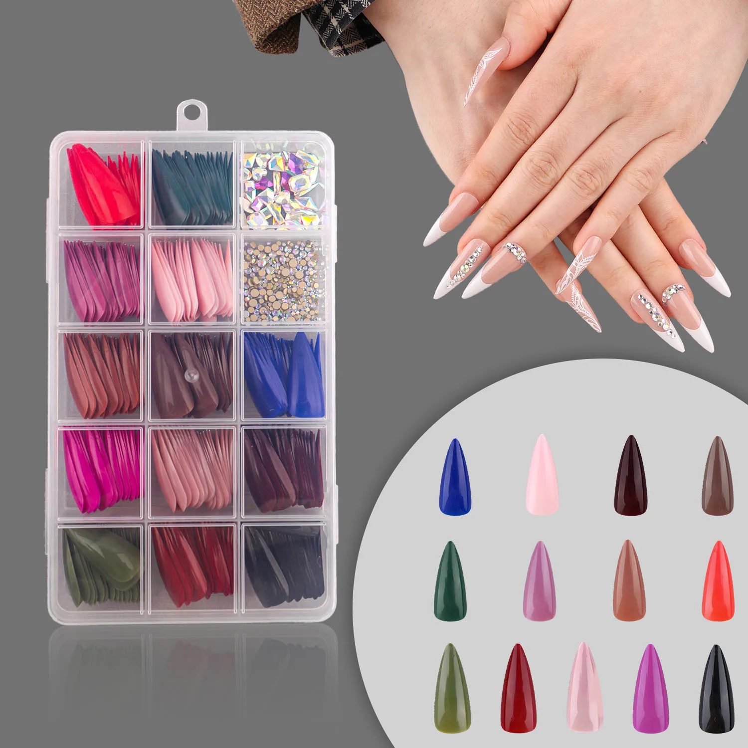 

New And The United States Popular 15 Grid 312 Pieces With Drill DIY Solid Color Scrub Manicure Tablets Europe And The Uni