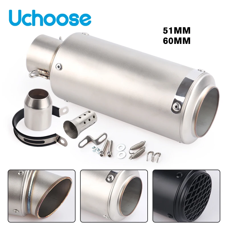 

Uchoose motorcycle pipe escape exhaust Free shipping 51mm/60mm Muffler for gp-project universal pitbike vespa with silencer