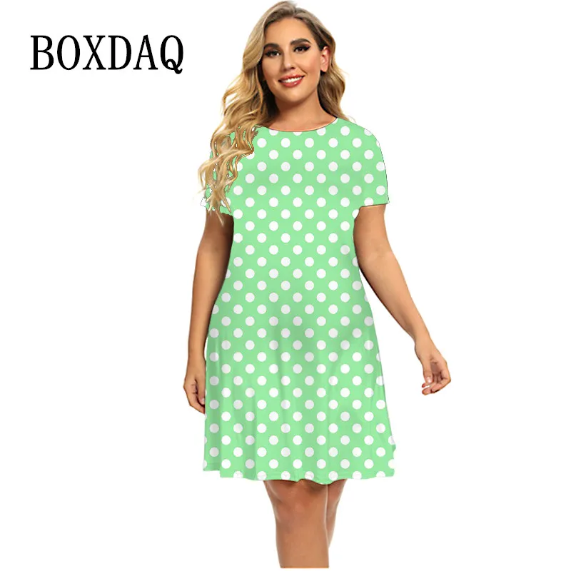 

2022 Summer Women Dresses Elegant Short Sleeve Polka Dots Print Dress Loose Clothing Casual O-Neck Mini A-Line Dress Sundress