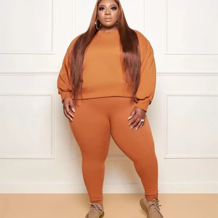 Plus Size Matching Sets Solid Long Sleeve O-Neck  Two Piece Sets Womens Outifits  Set of Women's Clothing 2 Pieces Office Lady
