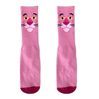 1 pair women sock pink leopard head crew socks naughty cotton ins fashion pink panther socks trendy personality street wear sock