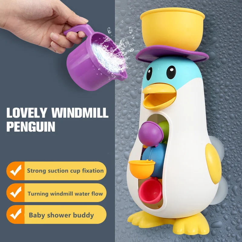 

New Cute Penguin Windmill Waterwheel Turn Happy Baby Bathroom Bathing Water Children'S Bathing Toys Bath Toys For Toddlers