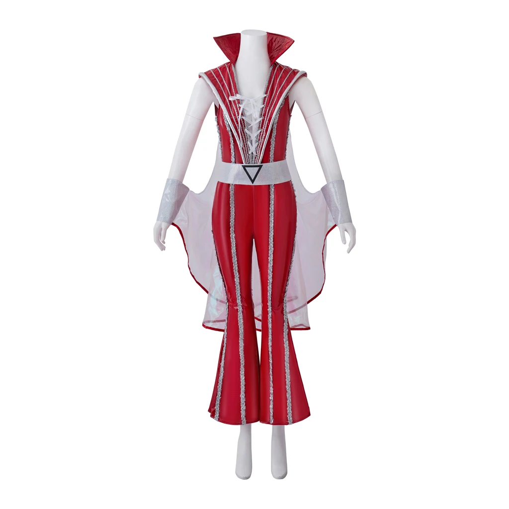

Cosplaydiy Musical Mamma Mia Cosplay Costume Disco Jumpsuit Abba Musical Theat Costume Women's Deluxe Dance Outfit Red Suit