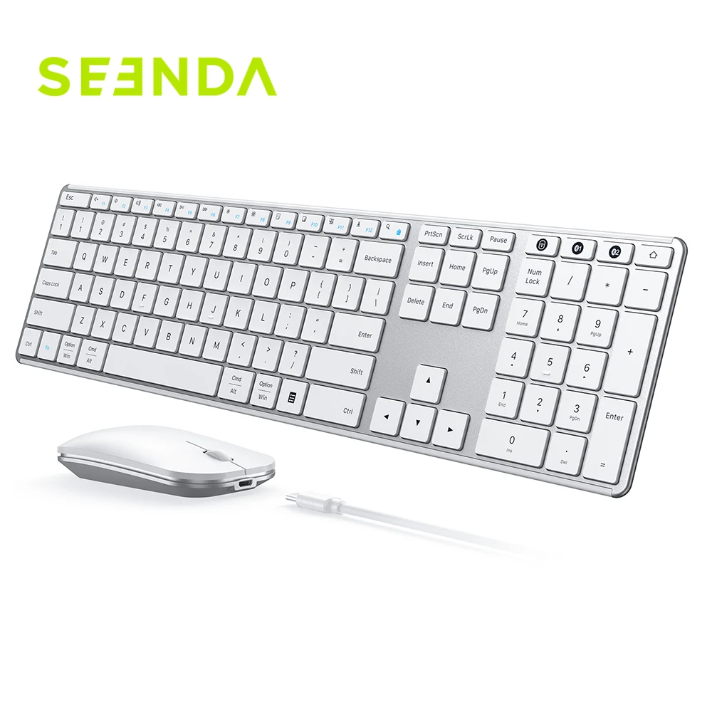 

Seenda Wireless Bluetooth Keyboard and Mouse Combo for Mac iPad iOS Windows Rechargeable Multi-Device Keyboard with Number Pad