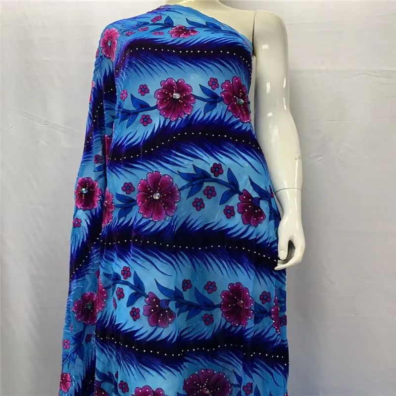 

5 Yards African Velvet Lace Fabric High Quality Embroidery Elegant Nigerian Flannelette Fabric With Net Lace Material LXE31201