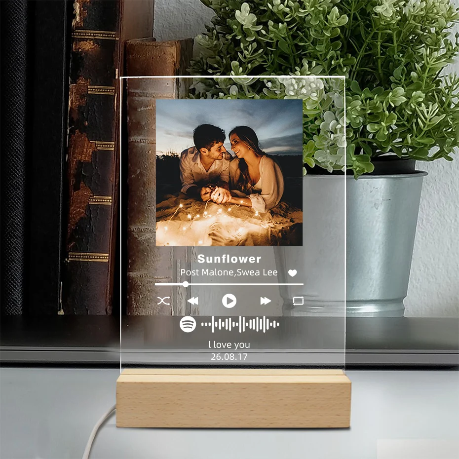 

Пользовательская персональная фотография акриловая табличка Spotify музыкальные коды Обложка для альбома песен искусственная лампа для пар на день рождения рождественские подарки
