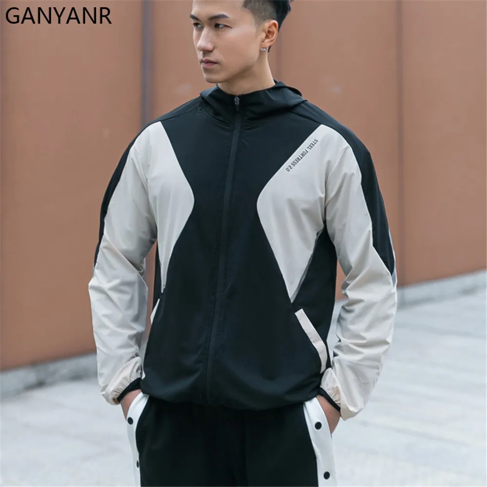 GANYANR Tracksuit Men Coat Running Jackets Gym Hoodie Exercise Workout Training Sportswear Sports Bodybuilding quick dry fitness