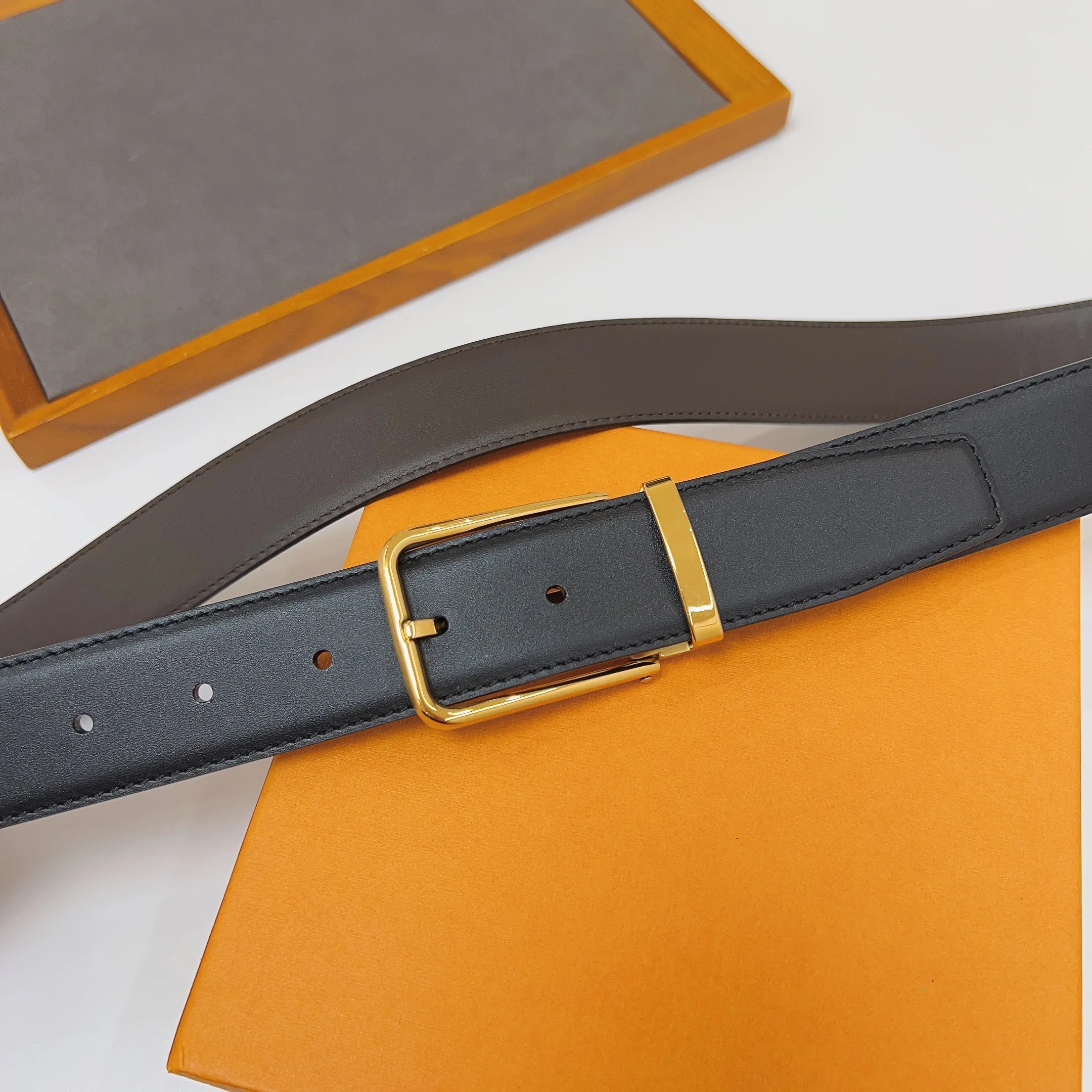 Мужской ремень с двусторонней пряжкой из воловьей кожи нержавеющей стали