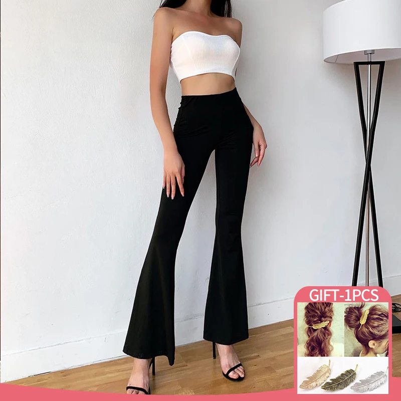 

90s Black Urban Style Boot Cut Pants High Waist Black Vintage Skinny Pants Fashion Indie Casual For Women Elastic Trousers