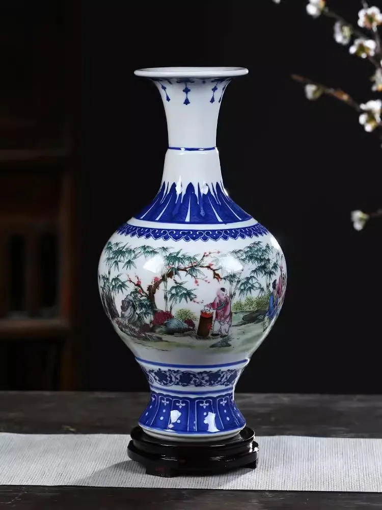

Large size Jingdezhen ceramic decoration antique blue and white porcelain vase flower arrangement Dracaena sanderiana home livin