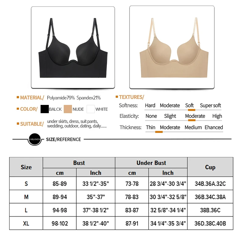Push Up Bra Backless Women Bras Low Cut Sexy Plunge Brassiere Clear Straps Wedding Underwear Invisible Seamless Deep U Lingerie