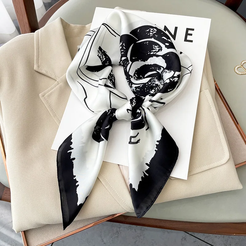 

Elegant Square Scarf Print Female Neck Tie Soft Women Silk Satin Hair Hand Fashion Foulard Head Kerchief Shawl Hijab Bandana