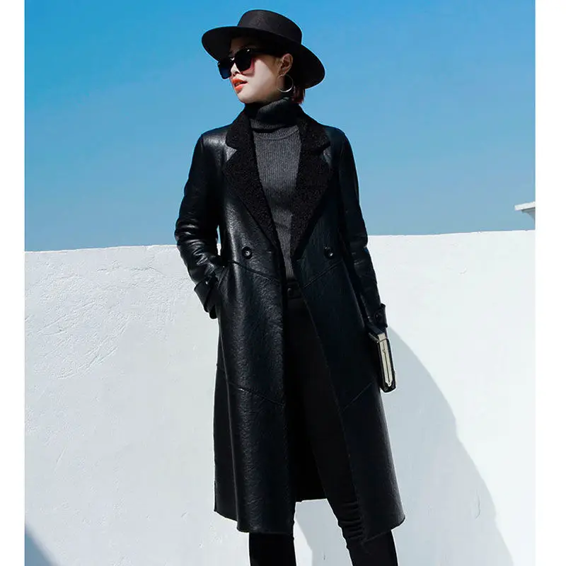 New Sheepskin Coat Famale Clothing Casual Long Slim 2022 Winter Fashion Lamb Wool Liner Genuine Leather Jacket Women Overcoat