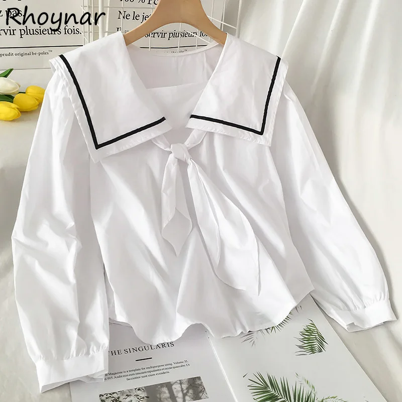 

Sailor Collar Shirts Women Sweet Thin Bandage Design Popular Fashion Harajuku Japanese Style Autumn Leisure All-match Tender Ins