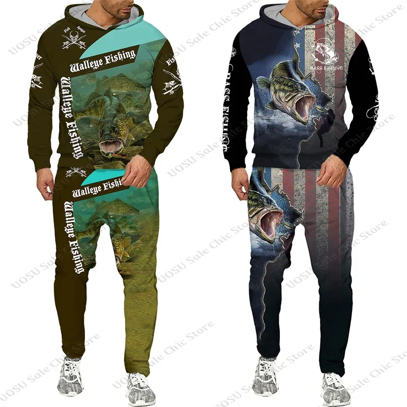 Спортивный костюм мужской четырехсезонный с 3D-принтом худи и брюки для карпа