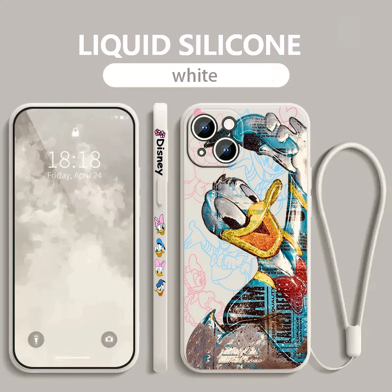 

Disney Funny donald duck Apple iPhone Phone Case For 14 13 12 11 Pro Max Plus XS XR X 8 7 SE 2 3 Liquid Left Rope Cover