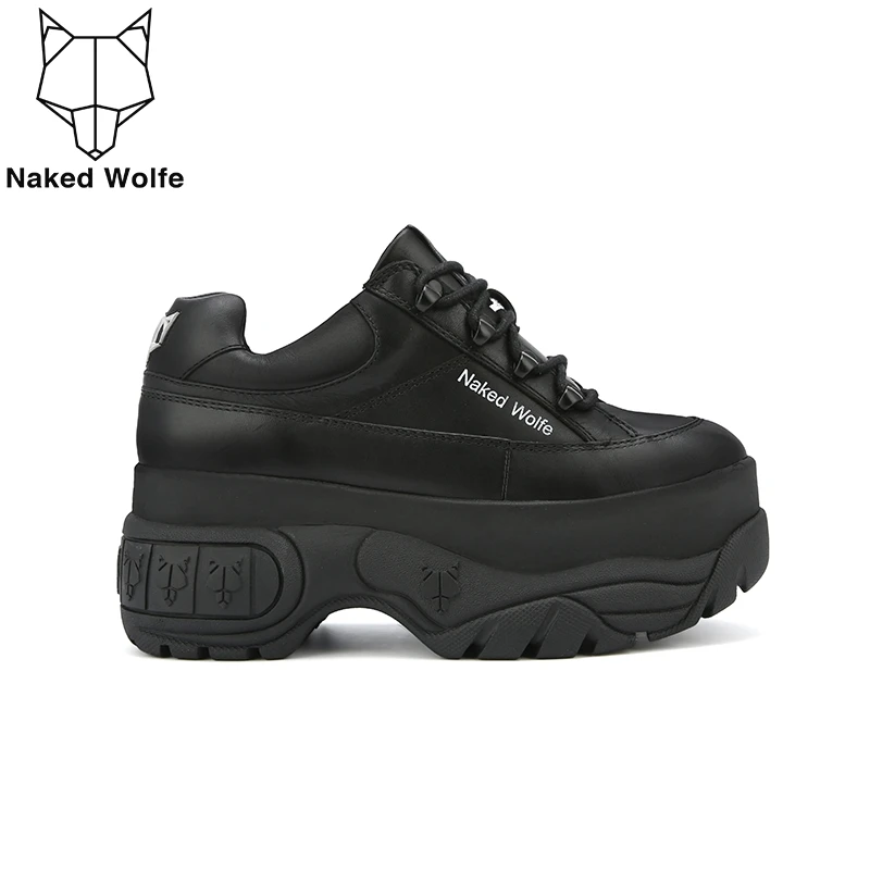 

European American Wolf Head Naked Wolfe Sporty Black Low Top Platform Sneakers Thick Sole Fashion Women Casual Sports Shoes