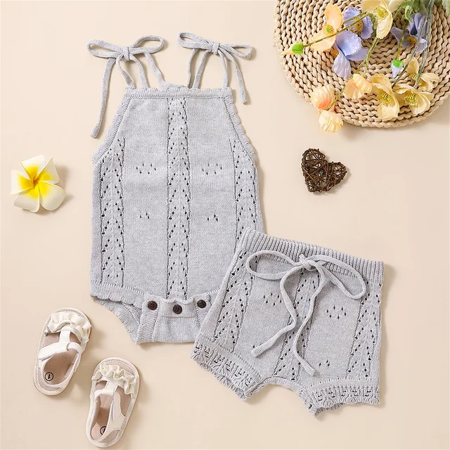 ma&baby 0-18M Newborn Infant Baby Girls Knit Clothes Sets Toddler Summer Romper Shorts Soft Outfits Clothing 6