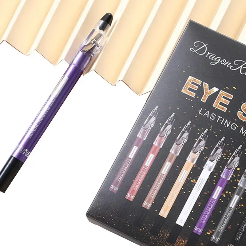 

12 Colors Eye Shadow Crayon Long-Lasting Colorful Eyeshadow Stick Sets Long Lasting Smudge-Proof Shimmer Eyeshadow Pen Makeup