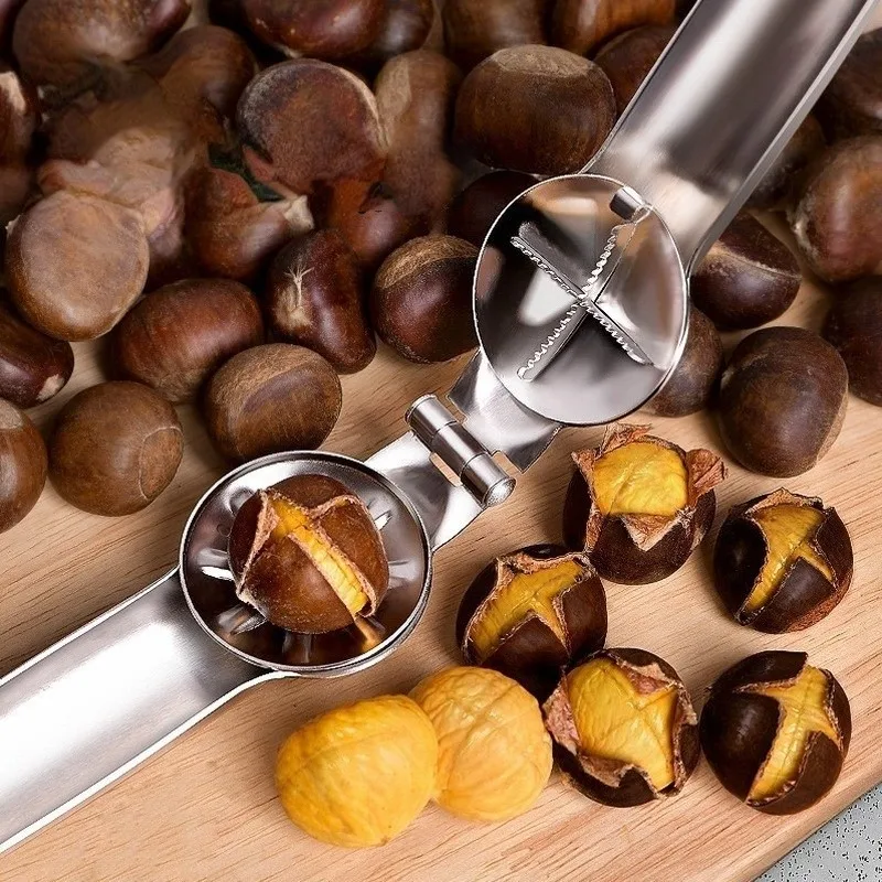 

2 in 1 Stainless Chestnut Machine Kitchen Accessories Chestnut Sheath Portable Chestnut Cutter Home Chestnut Clip Opener for Nut