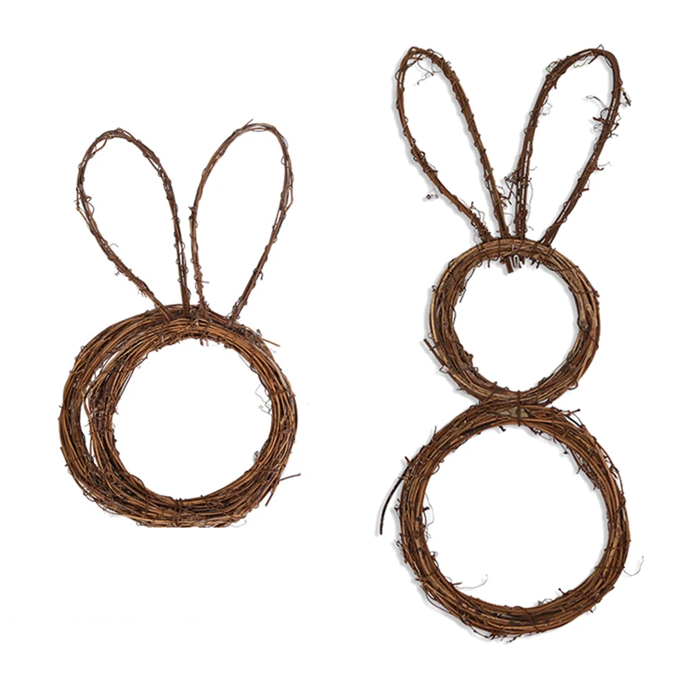 4pcs Easter Bunny Ears Wreath Large Foldable Rabbit Rattan Garlan Wreath Easter Decoration Farmhouse Decor