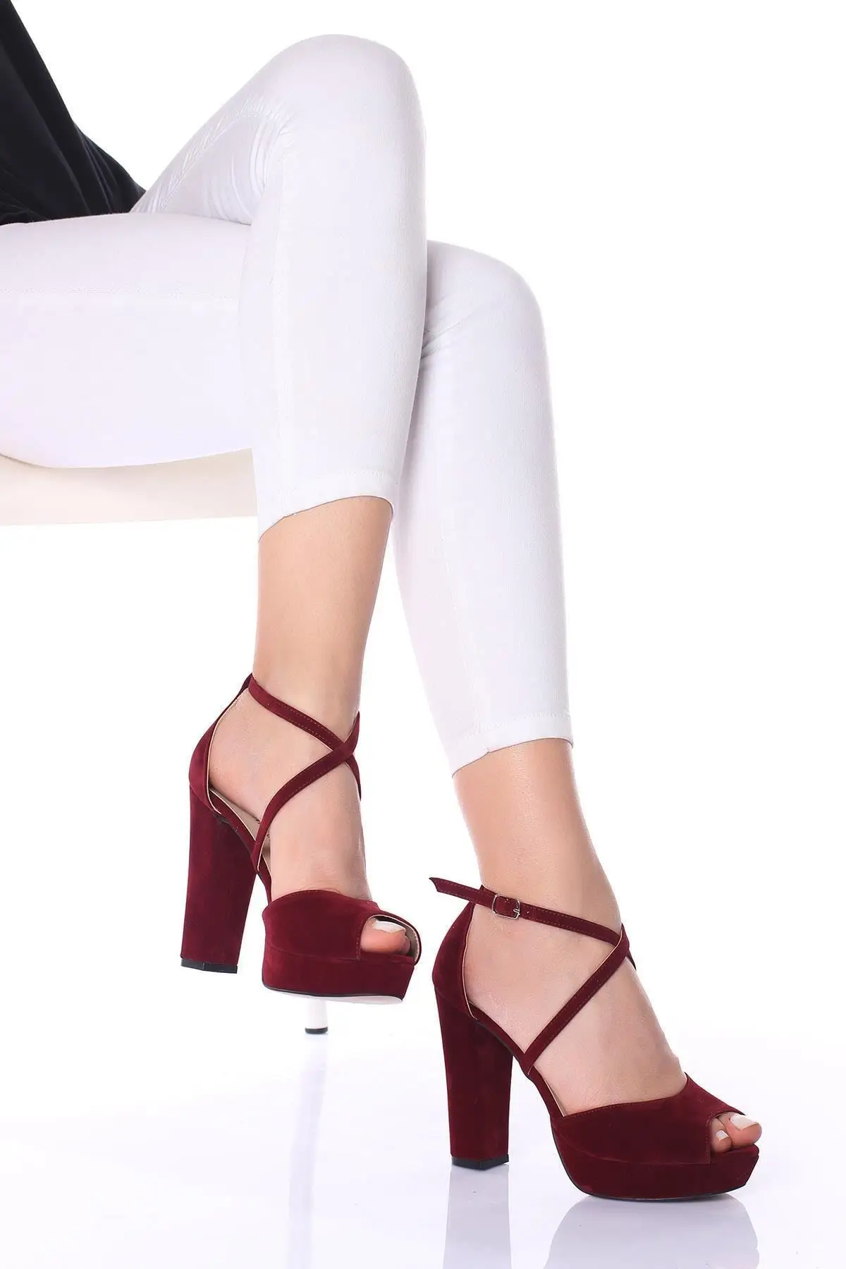 

Women's Fashion Handmade New Claret Red Suede Lady High Heels Evening Shoes