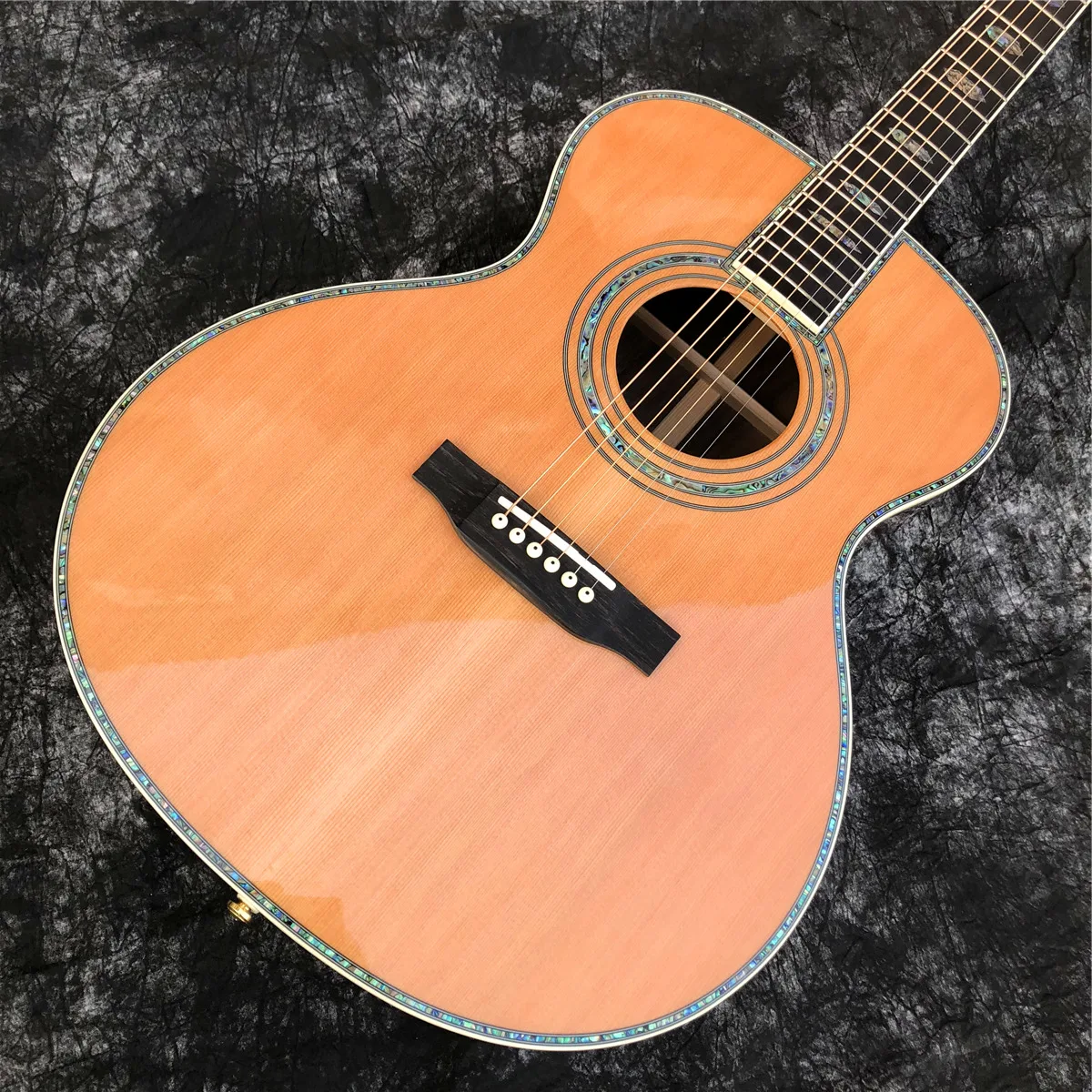 Abalone Solid Cedar Acoustic Guitar Ebony Fingerboard OM Type Rosewood Body