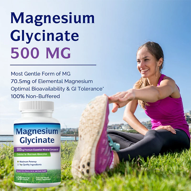 

120 pills of magnesium glycine capsule promotes muscle health and metabolic health food