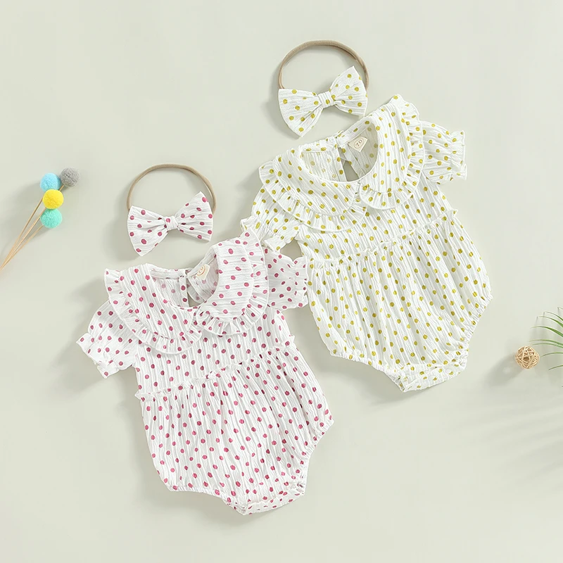 Newborn Baby's Clothes Girl 2Pcs Summer Outfits Short Sleeve Doll Collar Kids Romper with Headband Children's Clothing Set