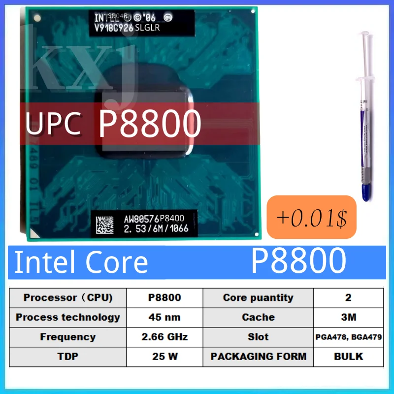 

Процессор Intel Core 2 Duo Mobile P8800 SLGLR для ноутбука, 3 МБ, 25 Вт, 2,66 ГГц, двухъядерный, двухпотоковый