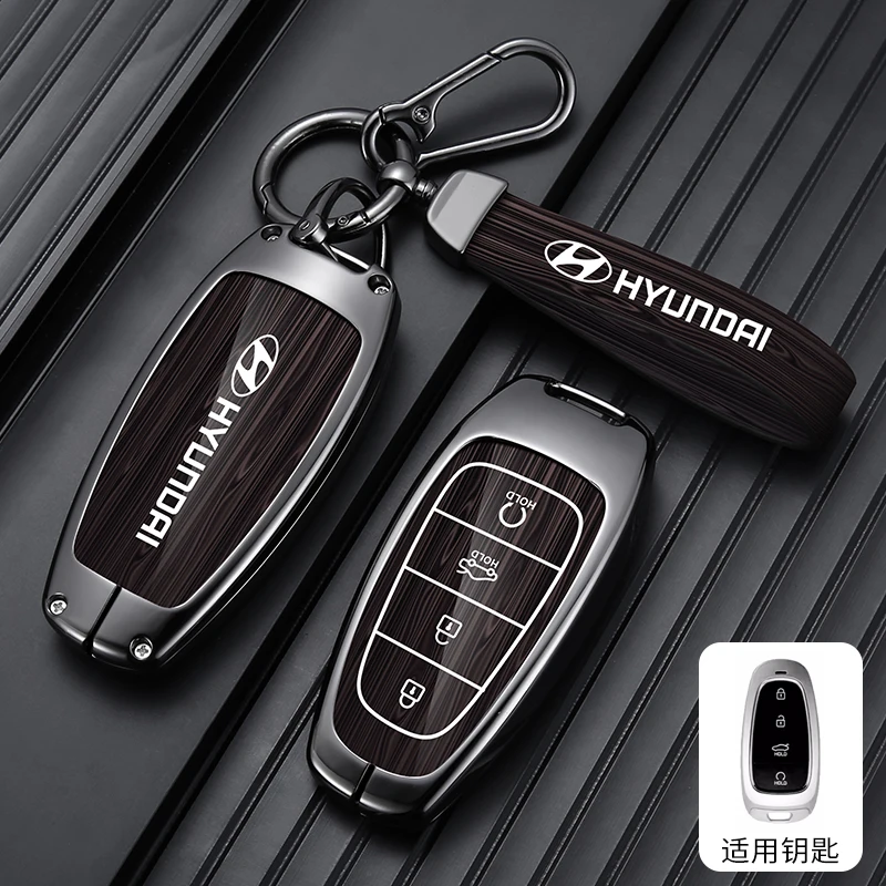 Фото Металлический стильный чехол для автомобильного ключа Hyundai Tucson Solaris Sonata Hybrid NEXO NX4 Santafe Dn8 с 3/4 кнопками, аксессуары 2020 2021 2022 №3