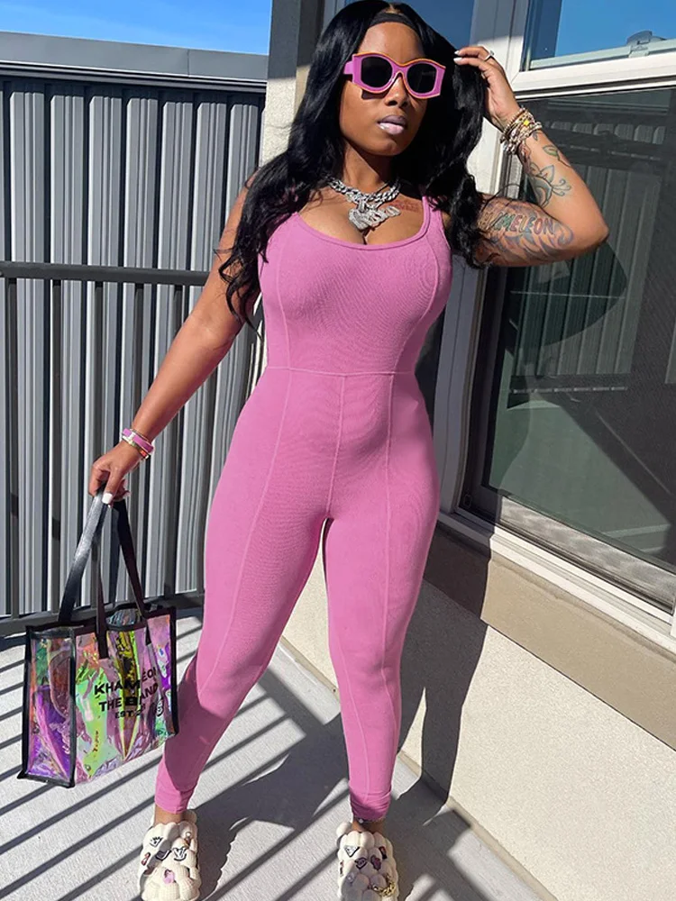Soild Sexy Backless Jumpsuit For Women Clothes Casual Sleeveless Playsuit Streetwear Rompers O-Neck Silm Fit Splicing Home Wear