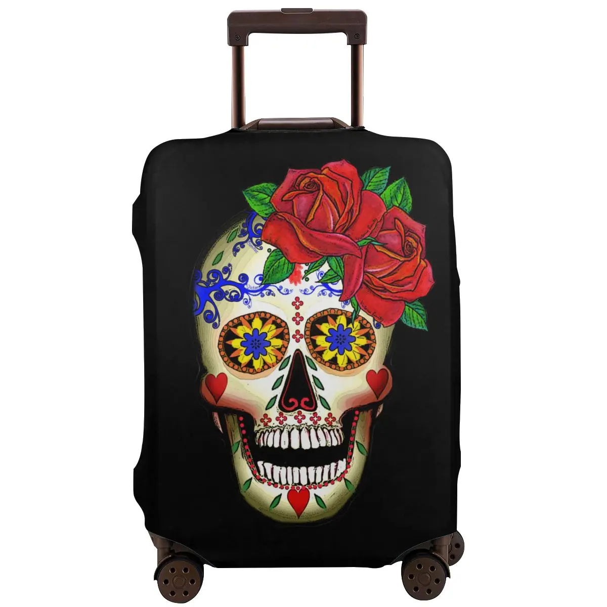 

Day Of The Dead Sugar Skull And Roses Travel Luggage Protective Case Washable Suitcase Luggage Cover Elastic Dust Cover