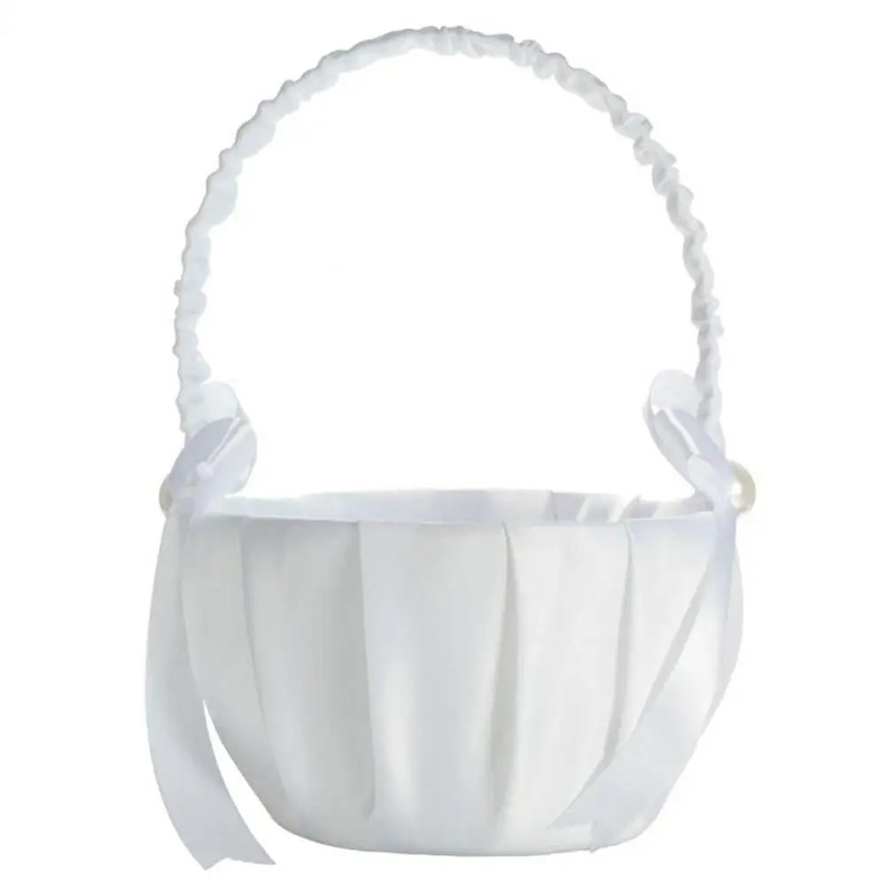 

Romantic Basket White Satin Bowknot Pearl Flower Girl Wedding Party Decoration