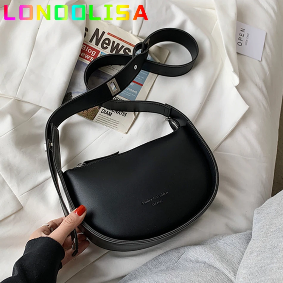 

2022 Saddle Shoulder Crossbody Bags for Women Burminsa Semicircle Designer Brand Adjustable Wide Strap Girls Purses and Handbags