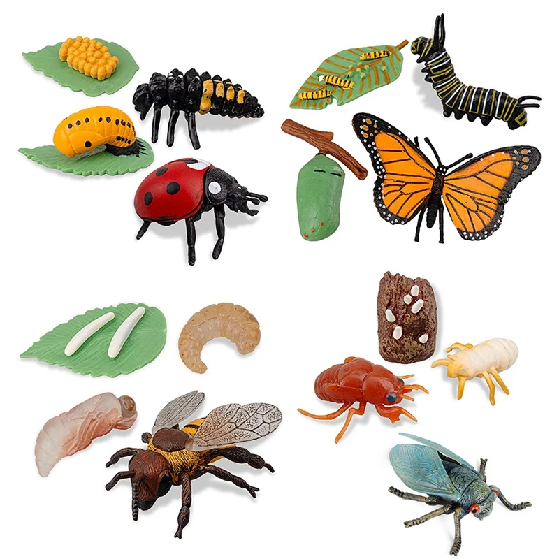 

16PCS Insect Figurines Life Cycle Of Monarch Butterfly,Honey Bee,Cicada,Ladybug, Plastic Educational School Project