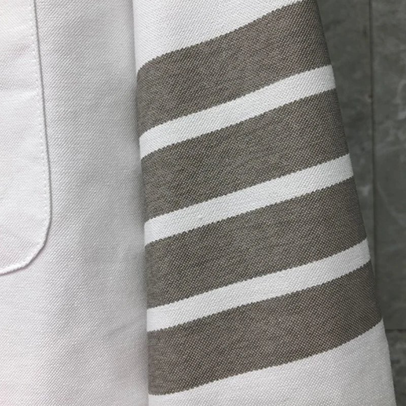 TB THOM Shirt Spring Autunm Fashion Brand Men's Shirt Gray 4-bar Striped Casual Cotton Oxford Slim Fit Custom Wholesale TB Shirt