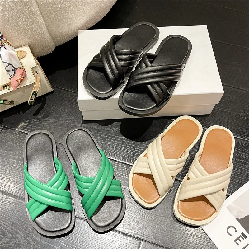 

Low House Slippers Platform Shoes Slipers Women Luxury Slides Flat Summer 2022 Designer PU Rubber Basic Fashion Shoes Slippers W