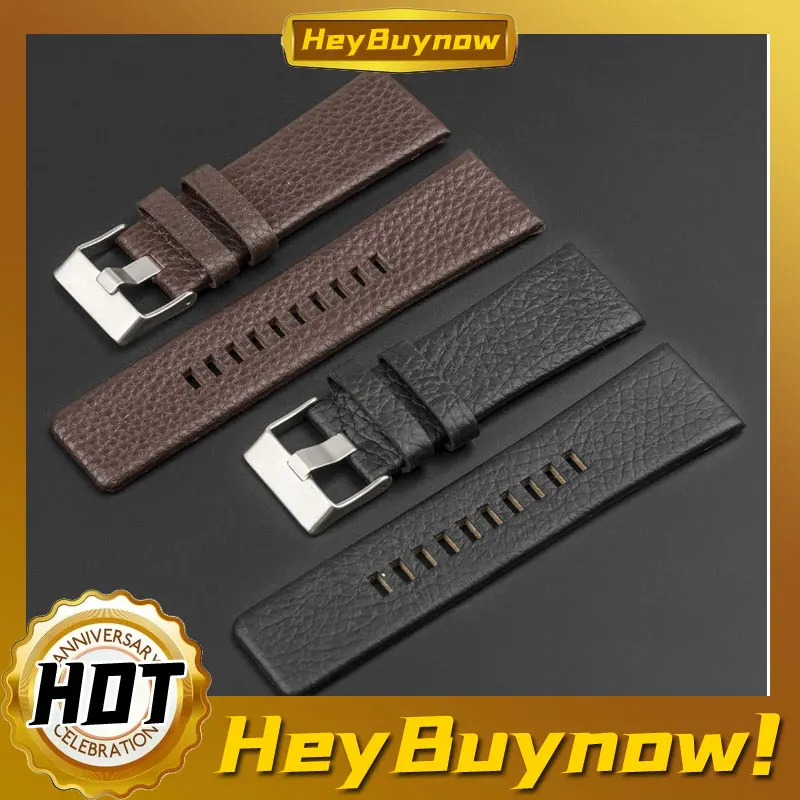 Genuine Leather Strap Litchi Grain Leather Pin Buckle 22mm 24mm 26mm 27mm 28mm for DZ1657 Men's Strap Accessories