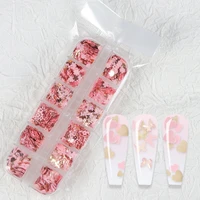12gridbox rose gold nail glitter ultra thin holographic sakura pink chunky sequin mixed shape laser flakes slice manicure parts