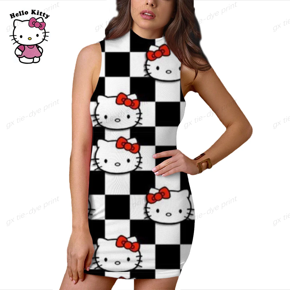 

Сказочное сексуальное облегающее летнее Клубное платье 2023, облегающие платья без рукавов Hello Kitty, вечернее женское облегающее мини-платье
